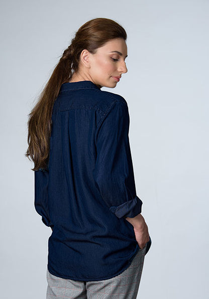 DENIM RINSE WASHED SEMI SLIM SHIRT