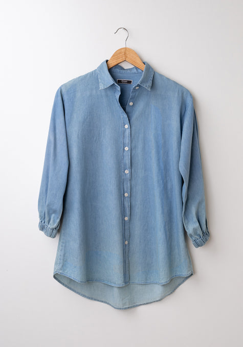 SUMMER DENIM LIGHT WASH RUFFLED SLEEVES